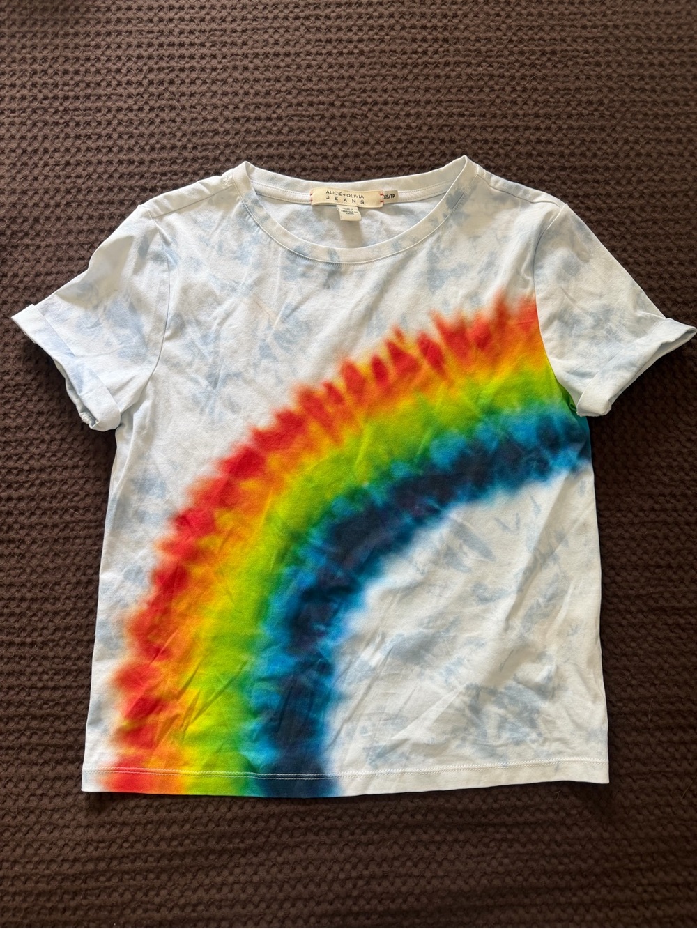 Rainbow Tie-Dye Tee - Alice + Olivia - White Multicolor